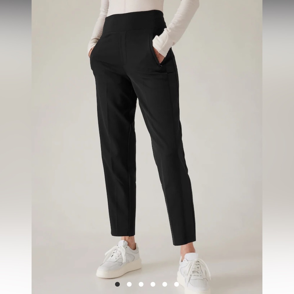 Athleta Endless High Rise Black Satin Stripe Pants Sz 12 NWOT !
